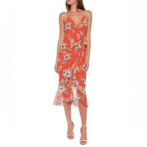 NWT BARDOT Orange floral‎ LORETTA spaghetti strap dress size 10.